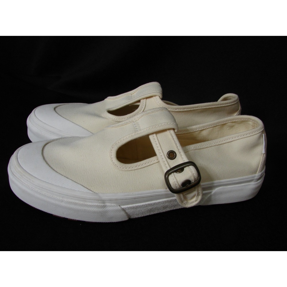 VANS Style 93 Canvas T-Strap Mary Jane Shoes Sneakers Creme White SZ 8.5